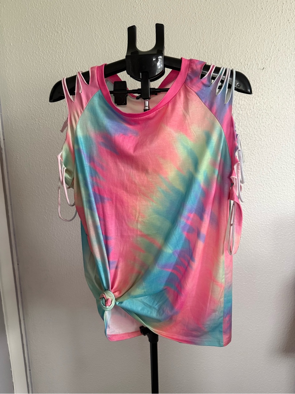 Tie-Dye Knot Front Sleeveless Tank Top - Pink Multi